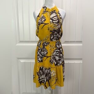 Jaase Yellow Floral Backless Dress Crochet Trim Size L